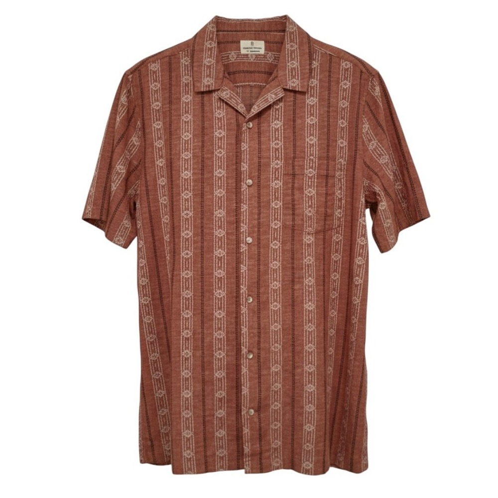 Mutual Weave Button Down Shirt Mens LT‎ Copper Dobby NWT Cotton Linen Geometric